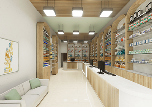 Kabinet peraga dinding apotek kustom dengan lampu LED-desain perlengkapan toko ritel medis tahan air & ramah lingkungan - Product Image 3