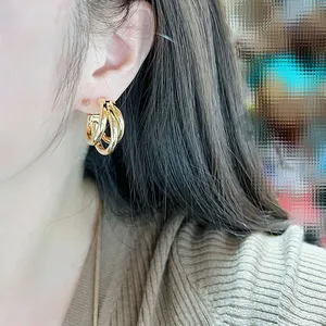 Xinfly 18K Gold Three-<b>Ring</b> Earrings Au750 Genuine Hard K for Weddings Gifts Beautiful Cool <b>Cat</b> Claw Style for Female Commuters - Product Image 4