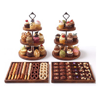 Support à gâteau en bois d'acacia massif, plateau de service en bois, présentoir à desserts pour mariage, anniversaire, décoration de table