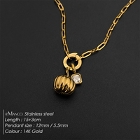 Bracelet chaîne trombone en acier inoxydable plaqué or 14K pour femme avec pendentif citrouille diamanté, bijoux Emanco