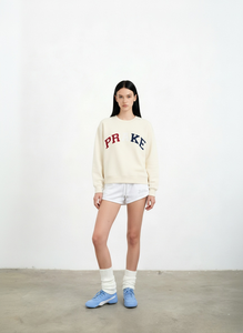 Sweat-shirt à col montant réversible avec impression de logo personnalisé, pour femme, en molleton surdimensionné, à manches longues, pull à col rond brodé à rayures - Product Image 4