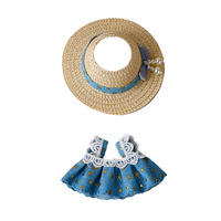 Ensemble de 2 pièces pour poupée : Robe en jean et dentelle, chapeau de paille avec nœud pour poupée en coton et peluche, accessoires de déguisement, vente en gros