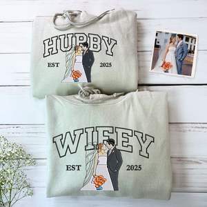Hubby <strong>Wifey</strong> Embroidered <strong>Sweatshirt</strong> Hoodie Personalized 3D Pattern Winter Autumn Knitted Fabric Sequined Gift for Summer Spring - Product Image 5