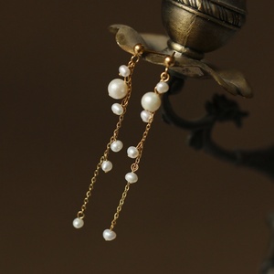 High Quality Simple Ear <b>Ring</b> Ball Long Tassel Natural Pearl Stud Earrings - Product Image 1