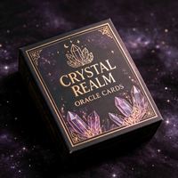 Jeu de cartes Oracle Tarot en papier d'art avec estampage à chaud personnalisé, livret journal, bordure couleur estampée à chaud, cartes Oracle Crystal Realm avec velours