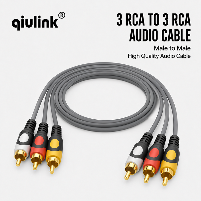 3 RCA to 3 RCA AV Audio Video Cable Composite 3RCA Male to Male Interconnect Cord for TV DVD Player Projector Home Theater
