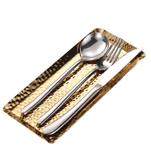 Plateau de service multifonctionnel en acier inoxydable martelé Organisateur de plaques métalliques décoratives pour desserts, cosmétiques et rangement - Product Image 4