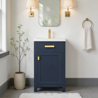 20 pouces. Meuble-lavabo de salle de bain moderne bleu avec un seul lavabo en céramique blanche