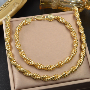 Bulk Wholesale Copper 18K Gold Plated Classic Anniversary Spiral Elongated Smooth Refined <b>Matching</b> Necklace Set <b>Bracelets</b> for - Product Image 5