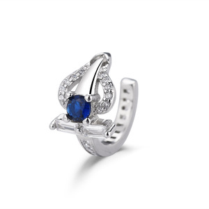 Trident <b>Cuff</b> <b>Earrings</b> Blue Sapphire Inlay Unisex Everyday Wear Geometric Design Claw Setting XHE 011 - Product Image 5