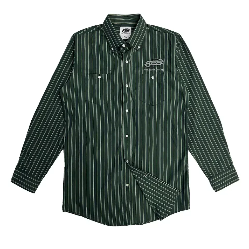 Yarn dyed green white stripe oversized spring custom logo embroidery men's casual striped printed dress shirt