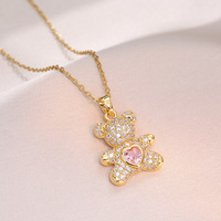 Collier en acier inoxydable avec pendentif ours mignon et cœur, serti de zircone cubique étincelante, bijoux fantaisie pour cadeau