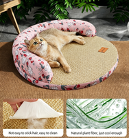 Coussin rafraîchissant rond pour animaux de compagnie, tissu en soie glacée, tapis en rotin respirant, lavable, antidérapant, pour l'été