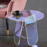 Nouvelle table basse en acrylique transparente arc-en-ciel minimaliste scintillante en verre d'Italie, style nordique moderne pour salon