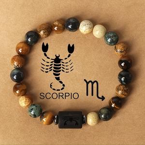 Bracelets d'<span class=keywords><strong>horoscope</strong></span> simples Bracelets de zodiaque en pierre naturelle perlée à la mode Bracelets de guérison Cadeaux Wrisrbands - Product Image 5
