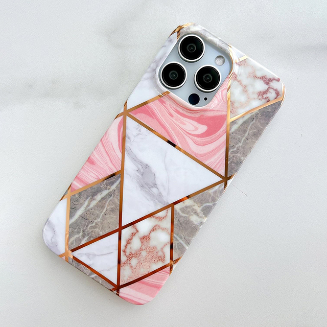 Limited Hot Selling Mobile Phone Case IMD Electroplated Geometric Marble Cell Phone Case for Iphone 13 14 15 16 Pro Max