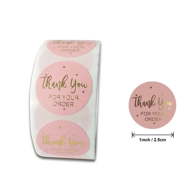 Custom 500pcs 1inch/1.5inch Transparent Kraft Paper Waterproof Thank You Stickers And Cards For Small Business