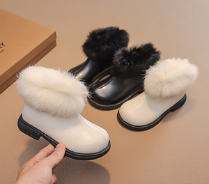 Bottes en cuir de luxe pour filles, bottes courtes à semelle souple, bottes d'hiver chaudes pour enfants - Product Image 1