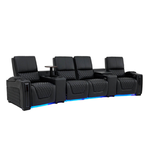 <span class=keywords><strong>Canapé</strong></span> inclinable <span class=keywords><strong>électrique</strong></span> 4 places en cuir noir pour home cinéma avec lumières LED, porte-gobelets et rangement - Product Image 1