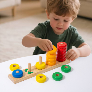 Gioco di Conteggio con Numeri in Legno, Giocattoli per Bambini, <span class=keywords><strong>Puzzle</strong></span> di Ordinamento Colori con 5 Pioli, Anelli Impilabili per Neonati, Anelli Multicolore per Conteggio e Impilamento - Product Image 3