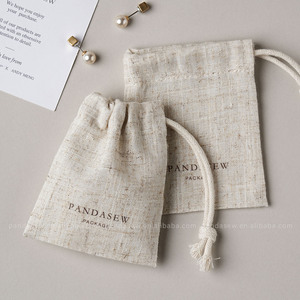 PandaSew Custom Logo Bamboo-joint Linen Drawstring Bag for <b>Ring</b> Earring Necklace Gift Packaging Jewelry Pouch - Product Image 4