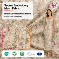 Vente chaude : Tissu en maille polyester personnalisé avec broderie de sequins et impression, fabriqué pour les vêtements