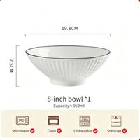 Bol à nouilles en céramique de 8 pouces, bol à salade, bol à fruits, passe au micro-ondes, passe au lave-vaisselle, grande capacité, pour la maison, le restaurant, la cuisine