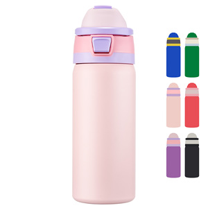 Bouteille d'eau isotherme en acier inoxydable de 530 ml pour le camping, avec couvercle à bouton-poussoir, paille amovible à double fonction et isolation sous vide à double paroi - Product Image 1