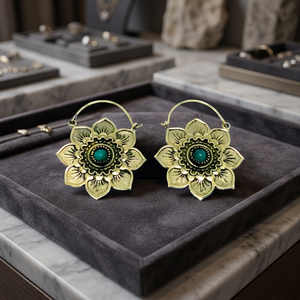 Boucles d'oreilles en laiton de Style Boho Tribal indien avec pierre turquoise pour la fête de mariage ou cadeau bijoux d'oreille à la mode pour les femmes - Product Image 2