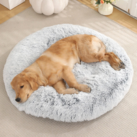 Lit pour animaux de compagnie rond, confortable, écologique, grand, en fausse fourrure, chaud pour l'hiver, lavable, solide, toutes saisons, tapis pour animaux de compagnie, chats, chiens, emballé en carton