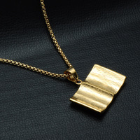 Pendentif en acier inoxydable 306L avec pavé intégral de zircons et placage PVD 18K, motif livre de la Bible ouvert, vente en gros directe usine, hypoallergénique
