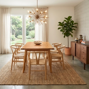 Mesa de Comedor de Madera Maciza de Estilo Moderno de Mediados de Siglo con Bordes Naturales y Patas Cónicas - Product Image 6