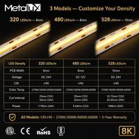 Personnalisation professionnelle Bande LED COB 320/480/528 LED 8mm, très vendue, CRI90, flexible, sans points, blanc chaud, pour chambre d'hôtel, ambiance, ETL