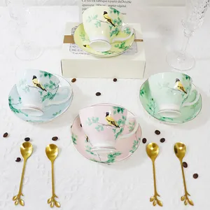 Factory Customized Bird Pattern 210ml Royal Albert Bone China Tea Cup Set For Sale