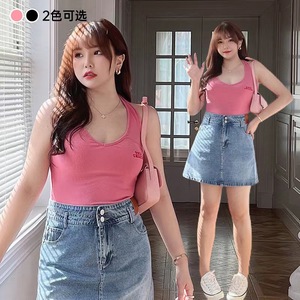 Camiseta sin mangas negra con bordado Runqi N8339 para mujer, talla grande, de algodón, para chicas con curvas. - Product Image 3