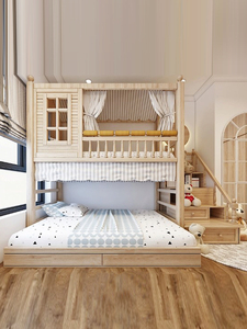 Letto a Castello Semplice per Bambini in Legno Massello, Personalizzazione Completa, Letto Multipersona Multifunzionale a Due Piani - Product Image 1