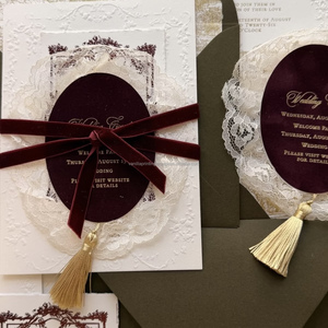 Luxury <b>Handmade</b> Lace Wedding Invitation Card Vintage Elegant Custom Printed Letterpress Embossed Offset <b>Paper</b> - Product Image 3