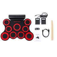 Batterie électronique pliable à 9 pads en silicone, kit de batterie électronique enroulable avec deux haut-parleurs intégrés, vente en gros d'usine, personnalisable