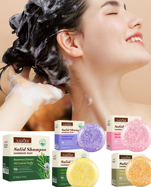SADOER Herbal Plant Series Solid Shampoo in English, Deep Cleaning, Oil Control, Dandruff Removal Shampoo Hair Growth 60g