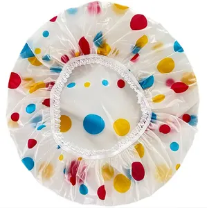 YIYUANHU Printed PEVA Clear Color Dot Shower Cap Portable Hair Cover Disposable Shower Cap Bath Cap For Home Travel