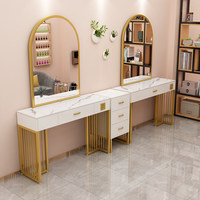 Table de maquillage professionnelle au design moderne et simple avec plateau en marbre BTDT061 avec miroir à LED pour mariage ou salon