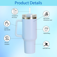 Cadeaux de mariage pour les invités Souvenirs 30 oz 40 oz Sublimation Blanks Gobelet à eau avec poignée couvercle paille