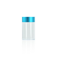Flacon de complément alimentaire en plastique PS transparent de qualité supérieure, 100 ml, pot à capsules transparent comme du cristal avec bouchon à vis doré et bleu, conteneur pour médicaments