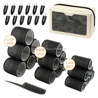 Ensemble de rouleaux à cheveux auto-agrippants avec logo personnalisé, bande auto-agrippante colorée, rouleaux auto-agrippants pour cheveux avec sac de rangement et pinces métalliques