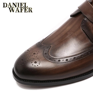 <span class=keywords><strong>Chaussures</strong></span> en <span class=keywords><strong>cuir</strong></span> pour hommes, mocassins de ville, grande taille 39-46, noir, brun foncé, <span class=keywords><strong>sans</strong></span> <span class=keywords><strong>lacets</strong></span>, boucle, sangle de moine - Product Image 2