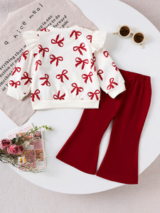 เสื้อผ้าเด็กใหม่ฤดูใบไม้ร่วงฤดูหนาวสีเบจเสื้อแขนยาวและกางเกงลายโบว์สำหรับเด็กวัยหัดเดินเสื้อผ้าเด็กผู้หญิง 0-3Y - Product Image 3