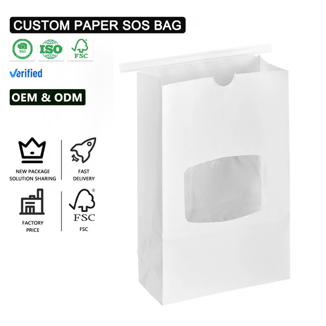 Factory Kraft Paper Disposable Tin Tie Stand up Pouches Bags DOYPACK Kraft Paper Bakery Donut Bread Coffee Bean Bag with Window