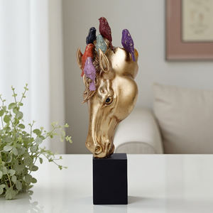 Redeco مجموعة نحت رأس حيوان ذهبي جديد ، زينة رأس حصان وحيد القرن ، إضافة دراسة لمداخل غرفة المعيشة - Product Image 3