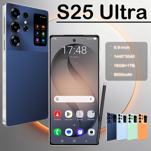 S25 Ultra 5G Cellphone 16+1TB Large Storage 80000mAh Long Battery Dual SIM TF Slot for Business User Gamer Traveler Daily Usage