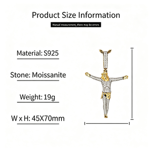 Gioielli Hip Hop Fealux, <span class=keywords><strong>Ciondolo</strong></span> Crocifissione Gesù in <span class=keywords><strong>Argento</strong></span> Sterling 925 con Diamante Moissanite VVS Bicolore per <span class=keywords><strong>Uomo</strong></span> - Product Image 6